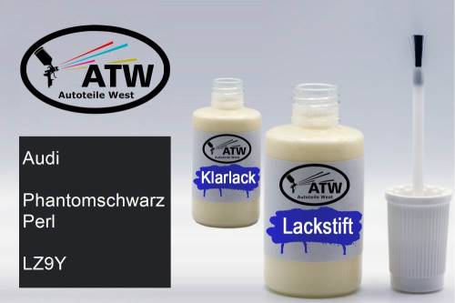 Audi, Phantomschwarz Perl, LZ9Y: 20ml Lackstift + 20ml Klarlack - Set, von ATW Autoteile West.